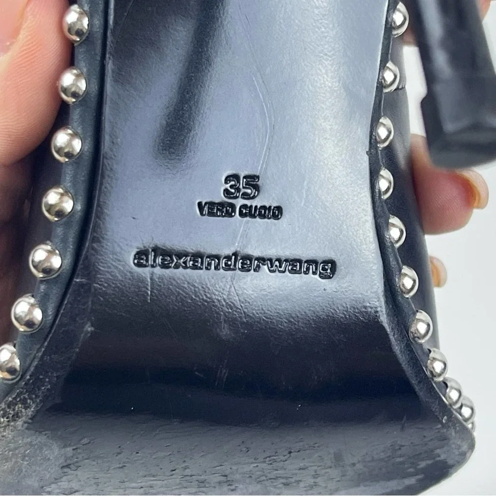 Alexander Wang Studded Black Pumps Pointed Toe Heel Leather Rie SZ 35 US 5 - Picture 11 of 13